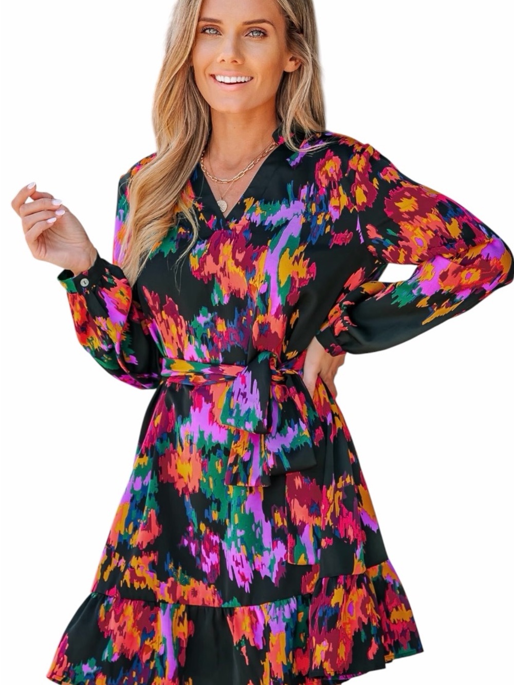 Cupshe Belted Abstract Print Mini Dress Size Large NWT